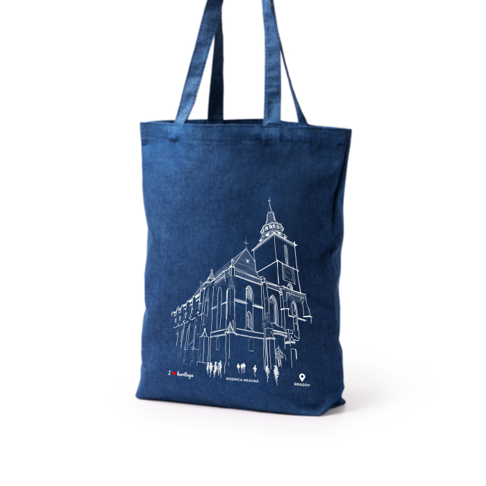 Traistă suvenir din bumbac reciclat | Ilustrație arhitectură | Biserica Neagra Brașov [2]