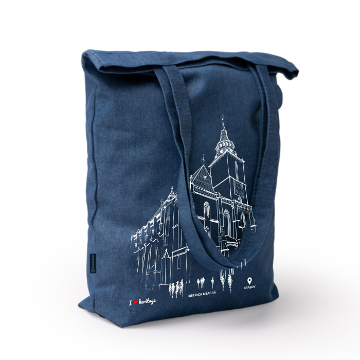 Traistă suvenir din bumbac reciclat | Ilustrație arhitectură | Biserica Neagra Brașov [3]