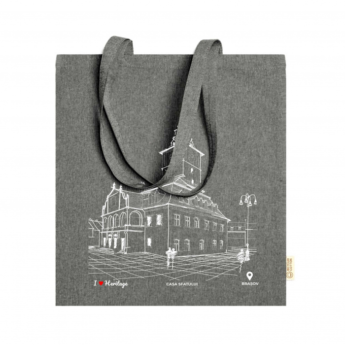 Traistă suvenir din bumbac reciclat | Ilustrație arhitectură | Casa Sfatului Brașov [2]