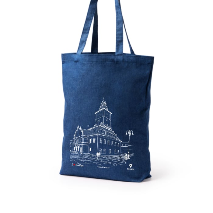 Traistă suvenir din bumbac reciclat | Ilustrație arhitectură | Casa Sfatului Brașov [2]