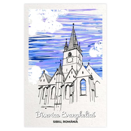 Carte postala Biserica Evanghelica, suvenir Sibiu