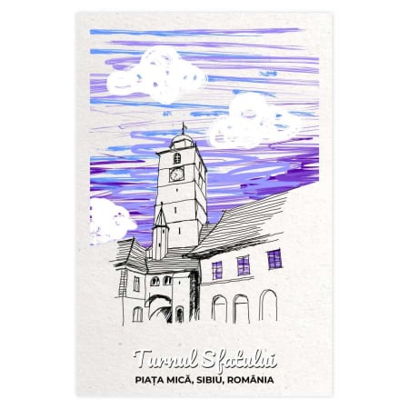 Carte postala model Turnul Sfatului, suvenir Sibiu