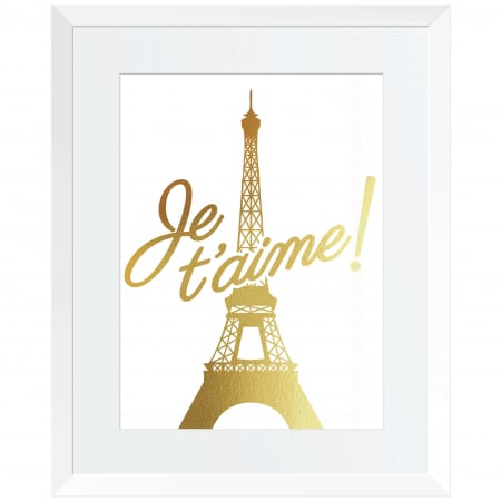 Poster Je t'aime Paris, 21x30cm, colaj metalic auriu [0]