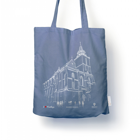 Sacose ilustratie arhitectura - Traistă suvenir din bumbac reciclat | Ilustrație arhitectură | Biserica Neagra Brașov
