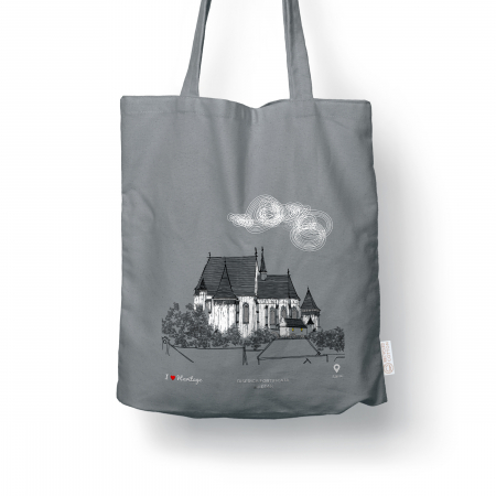 Traistă suvenir din bumbac reciclat | Ilustrație arhitectură | Biertan [0]