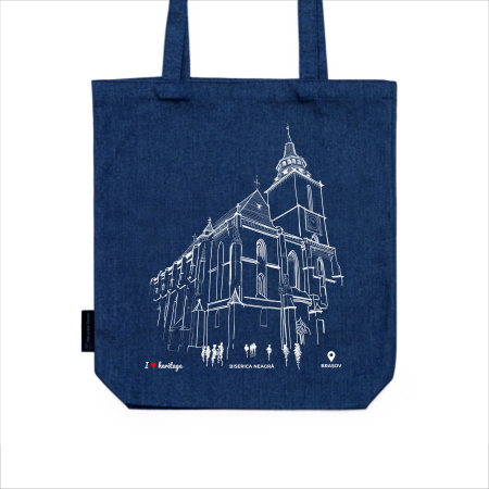 Traistă suvenir din bumbac reciclat | Ilustrație arhitectură | Biserica Neagra Brașov [0]