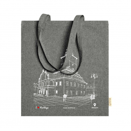 Traistă suvenir din bumbac reciclat | Ilustrație arhitectură | Casa Sfatului Brașov [1]