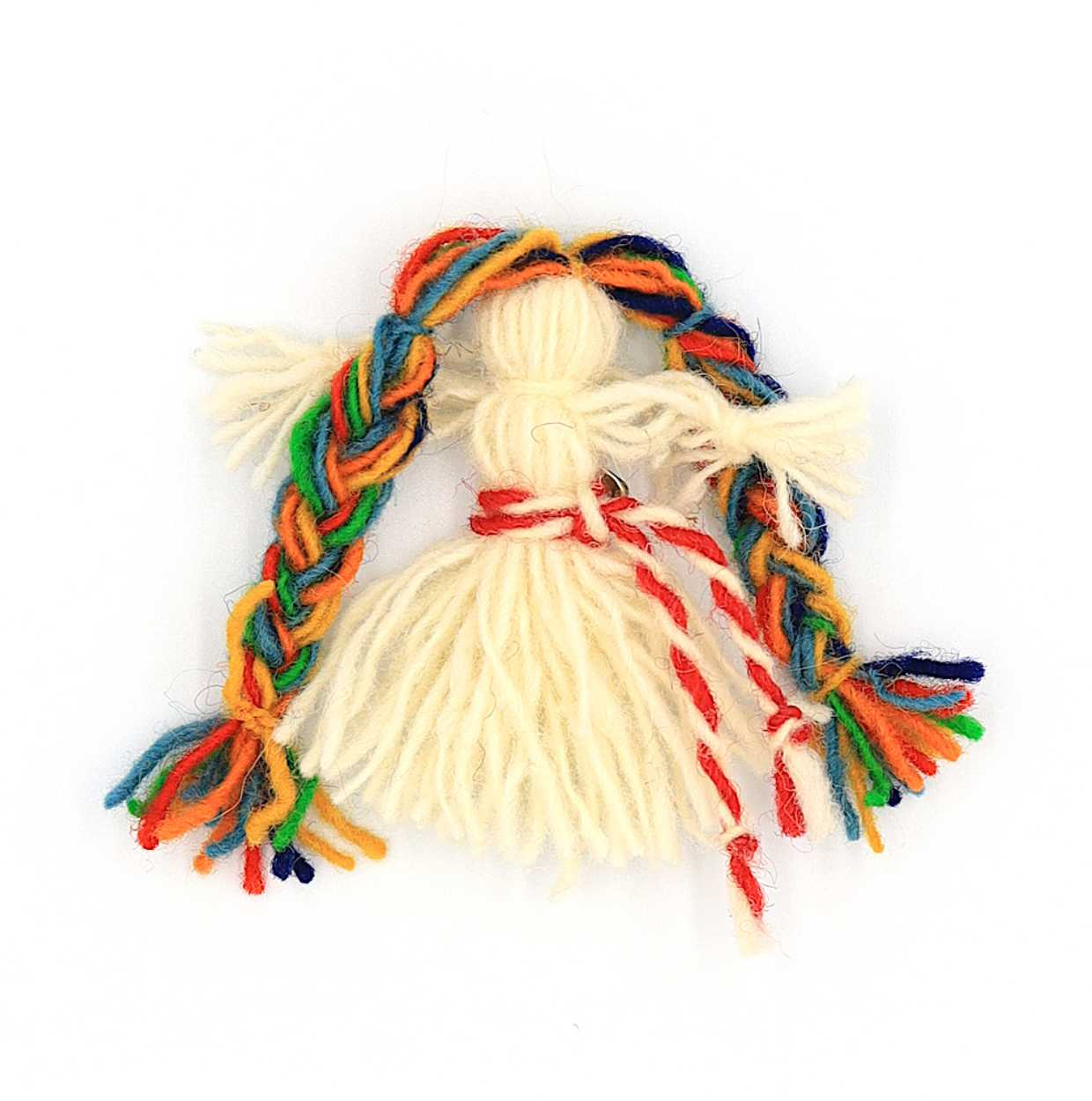 Martisor Fata cu codite, multicolor, lâna romanesca MULTICOLOR
