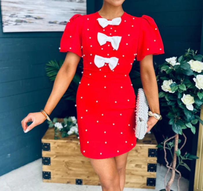 Rochie Elegantă cu Perle și Fundițe [4]