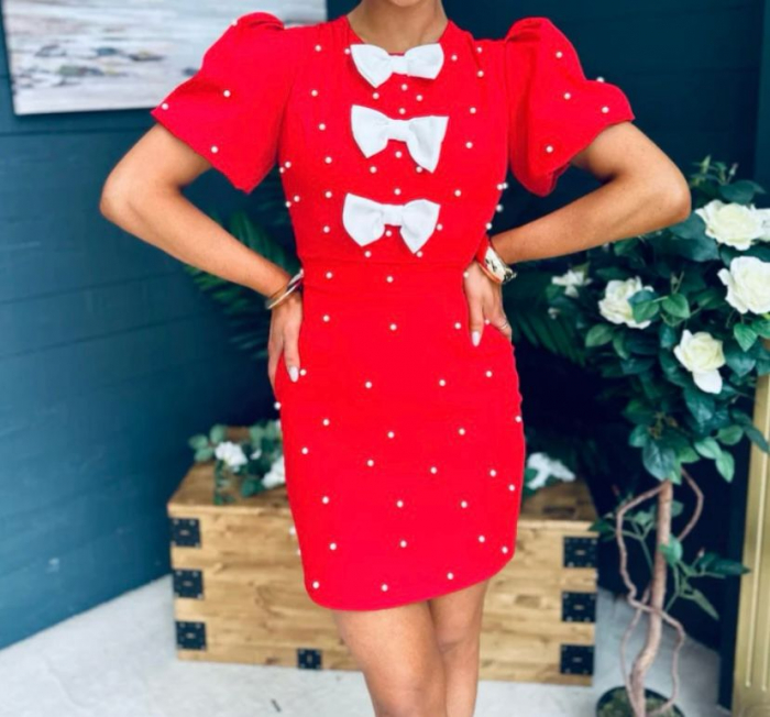 Rochie Elegantă cu Perle și Fundițe [3]