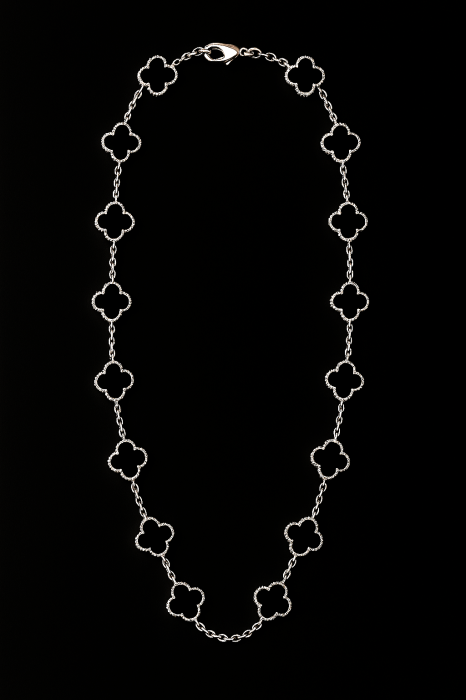 Colier Black Onyx Clover - Argintiu [1]