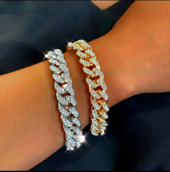 Hip Hop Cuban Bracelet Iced Stainless Steel Dama - Argintiu [3]