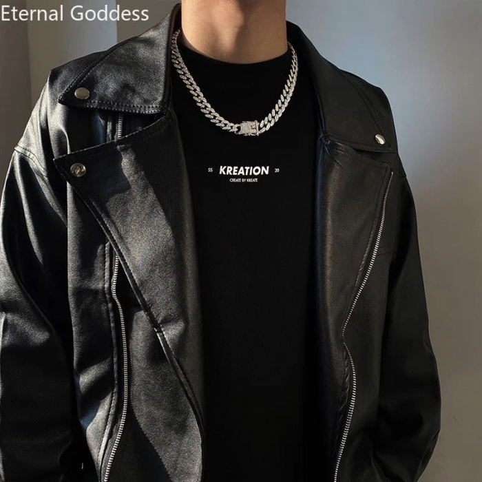 Hip Hop Cuban Chain Iced Stainless Steel Barbat - Argintiu [5]