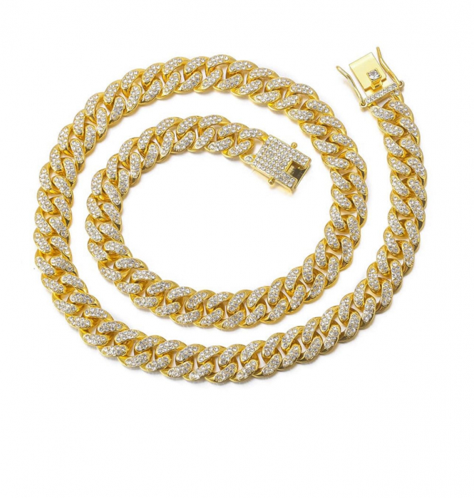 Hip Hop Cuban Chain Iced Stainless Steel Barbat - Auriu [2]
