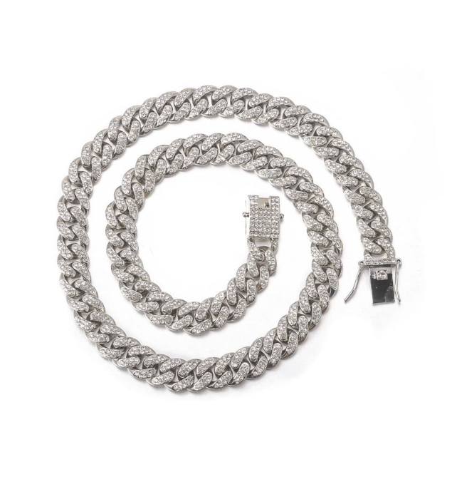 Hip Hop Cuban Chain Iced Stainless Steel Dama - Argintiu [4]