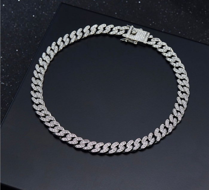 Hip Hop Cuban Chain Iced Stainless Steel Dama - Argintiu [3]