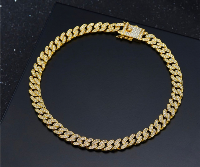 Hip Hop Cuban Chain Iced Stainless Steel Dama - Auriu [3]