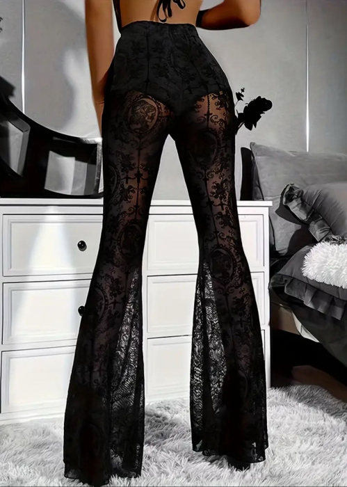 Pantaloni evazati dantela neagra [2]