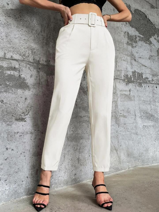 Pantaloni Office + Curea CADOU - Alb [2]