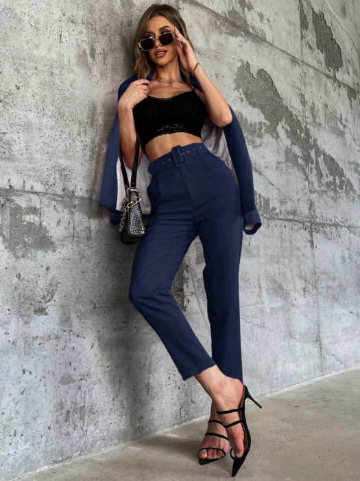 Pantaloni Office + Curea CADOU - Bleumarin [4]
