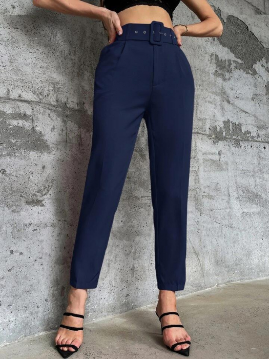 Pantaloni Office + Curea CADOU - Bleumarin [2]