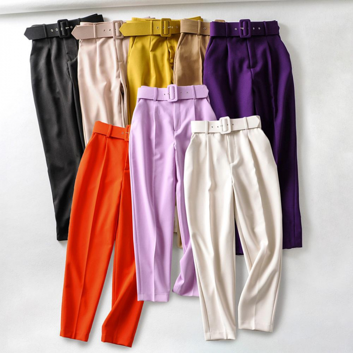 Pantaloni Office + Curea CADOU - Roz Pal [4]