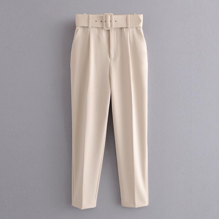 Pantaloni Office + Curea CADOU - Crem [5]