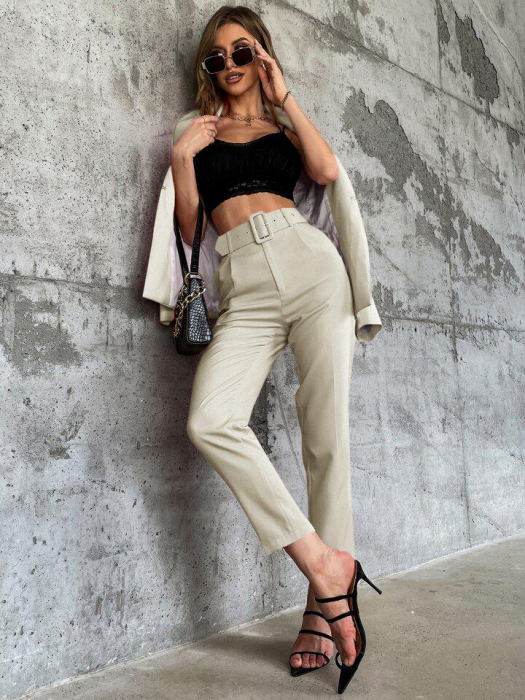 Pantaloni Office + Curea CADOU - Crem [4]
