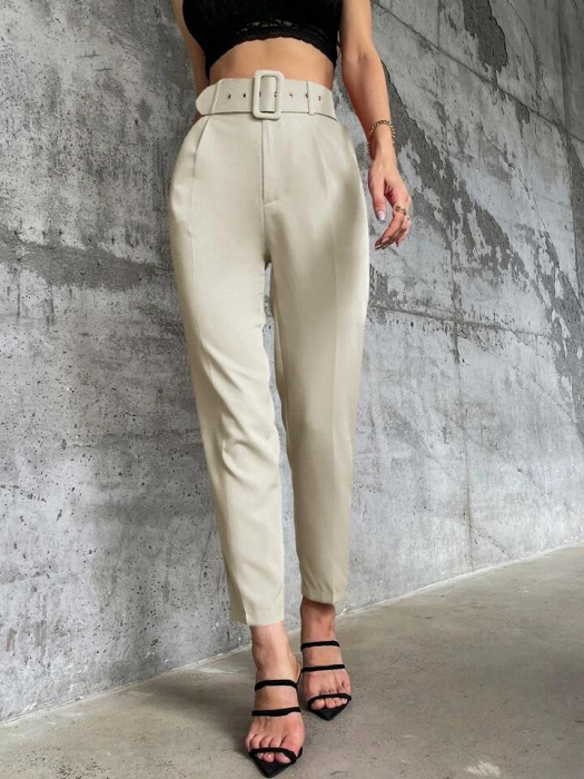 Pantaloni Office + Curea CADOU - Crem [2]