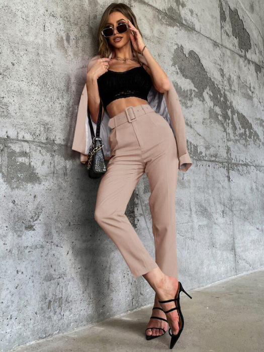 Pantaloni Office + Curea CADOU - Roz Pudra [4]