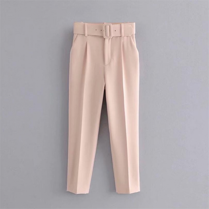 Pantaloni Office + Curea CADOU - Roz Pudra [5]