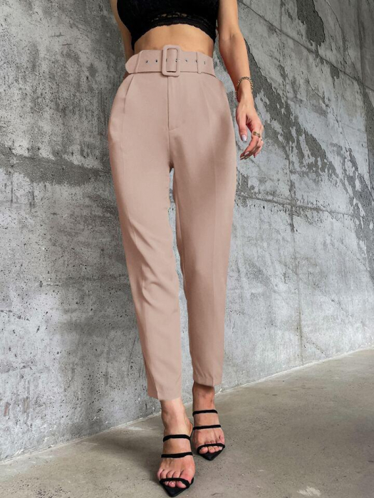 Pantaloni Office + Curea CADOU - Roz Pudra [2]