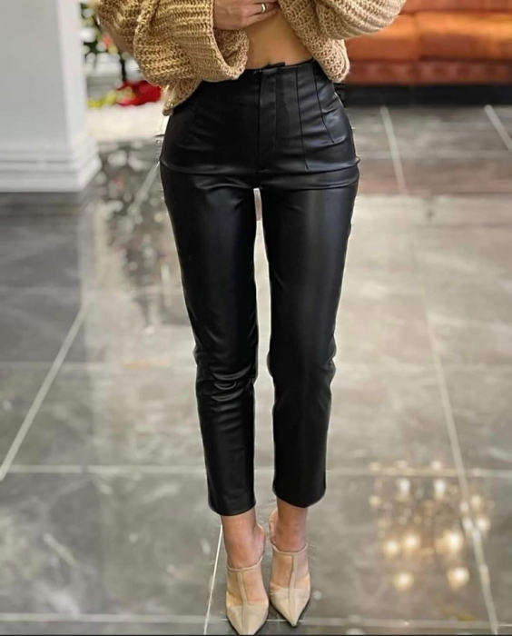 Pantaloni Office Piele Karol - Negru [2]