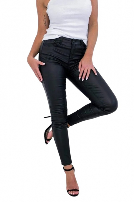Pantaloni pelicula piele - Negru [3]
