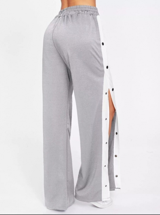 Pantaloni Sport cu Capse Evazati - Gri [4]