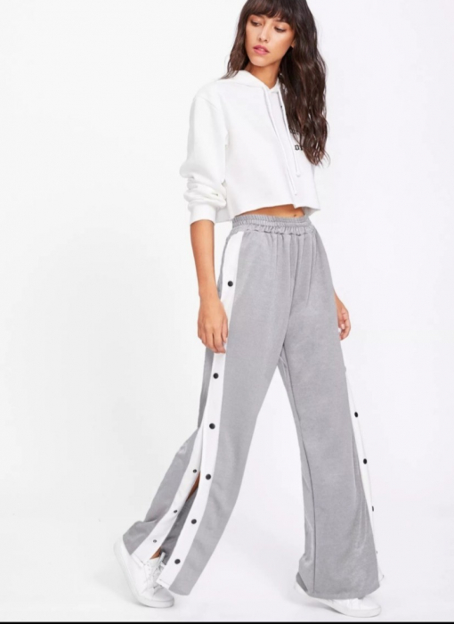 Pantaloni Sport cu Capse Evazati - Gri [3]