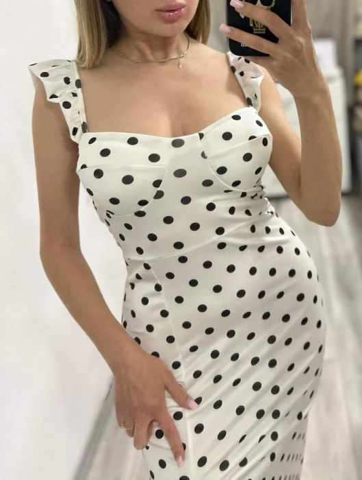Rochie Costina Alb cu Buline Negre [2]