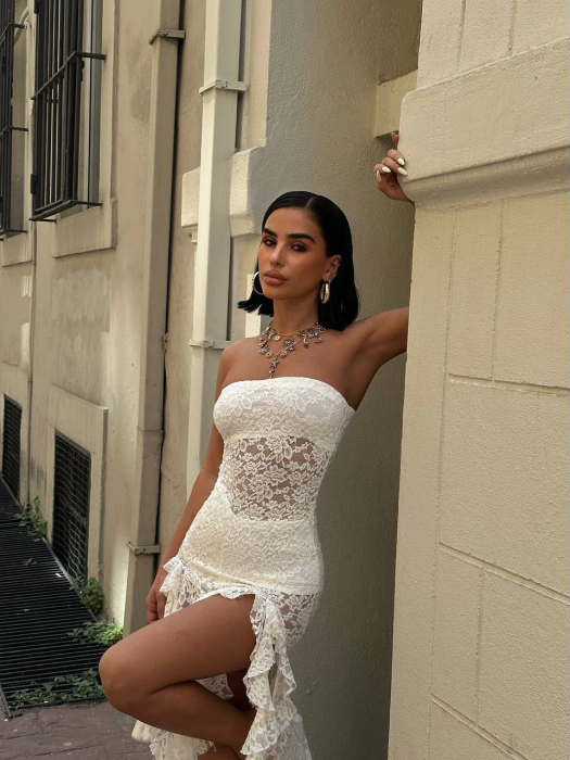 Rochie elegantă asimetrică din dantelă ISABELLA - Alb [2]
