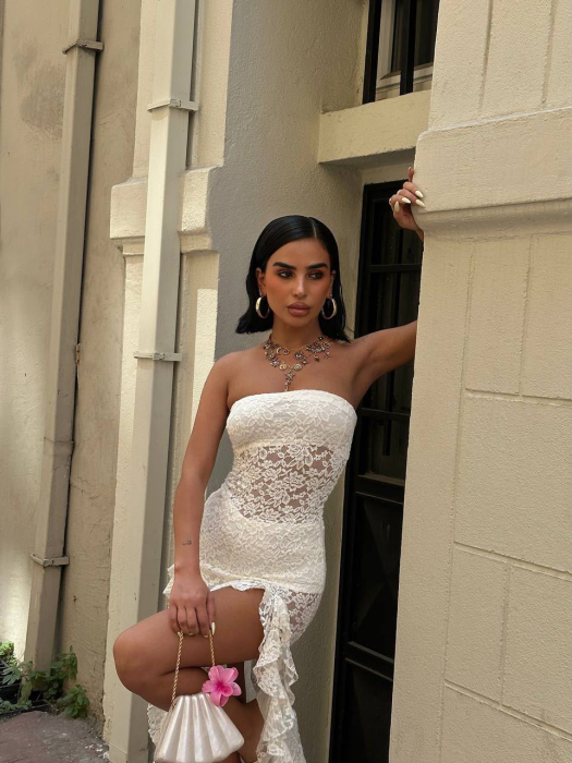 Rochie elegantă asimetrică din dantelă ISABELLA - Alb [3]
