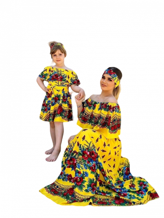 Rochie Galbena Florala - MAMA [2]
