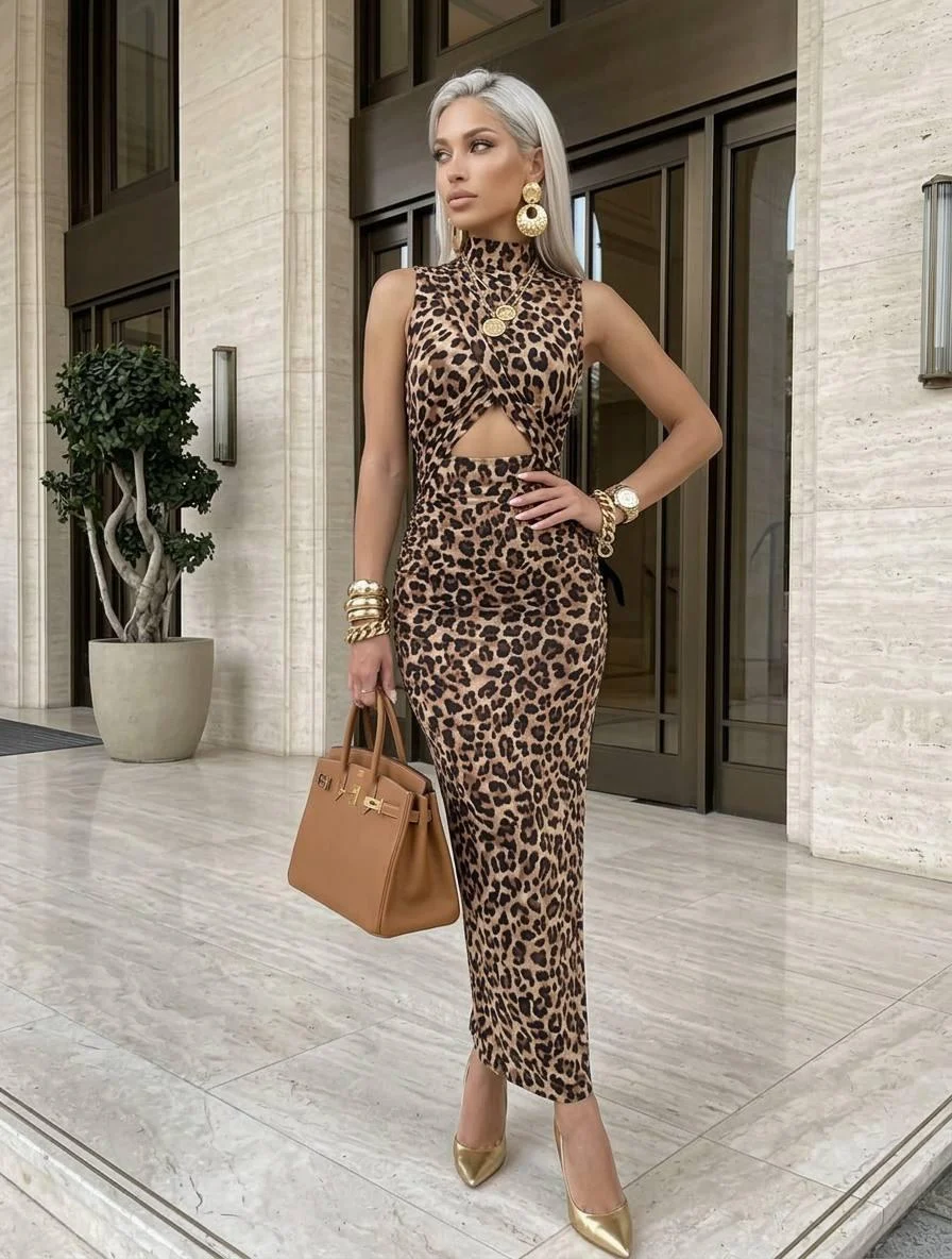 Rochie Lunga Eleganta Hot Instinct Leopard - Bej [2]