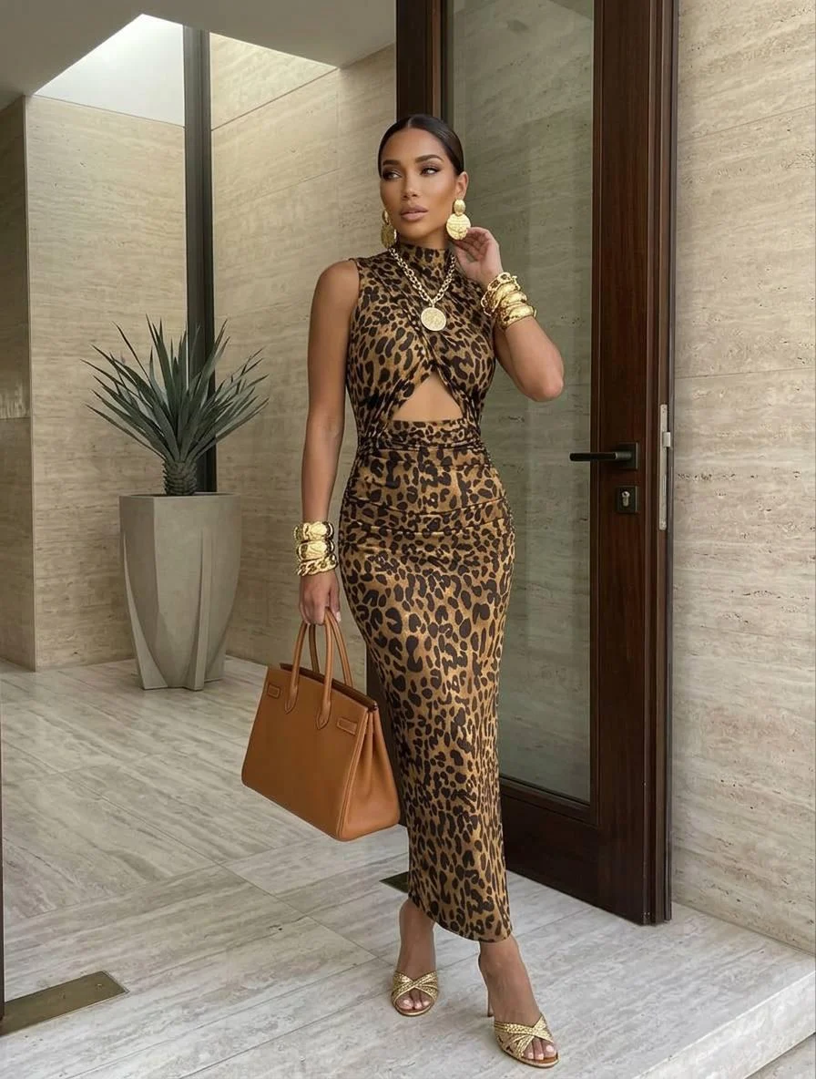 Rochie Lunga Eleganta Hot Instinct Leopard - Bej [6]