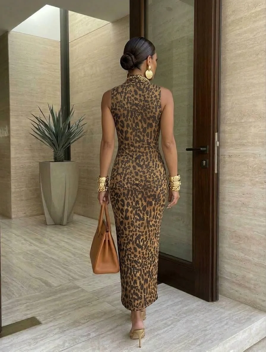 Rochie Lunga Eleganta Hot Instinct Leopard - Bej [9]