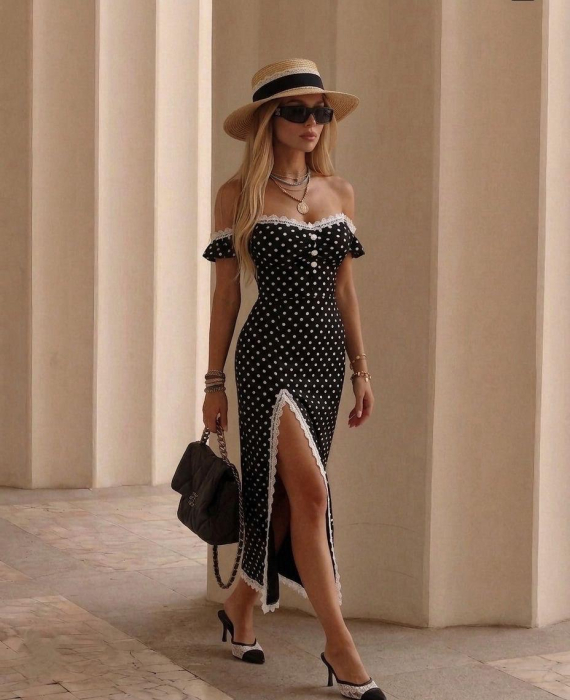 Rochie Midi Eleganta Rossy Polka - Negru [3]