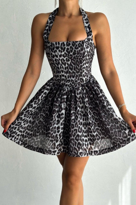 Rochie Mini Elegantă Selina Leopard - Gri [4]