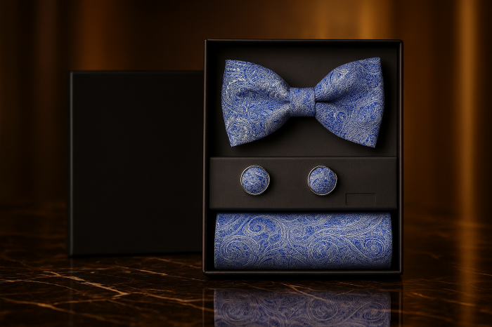 Set Bărbătesc Papion + Butoni + Batistă – Azure Imperium [2]