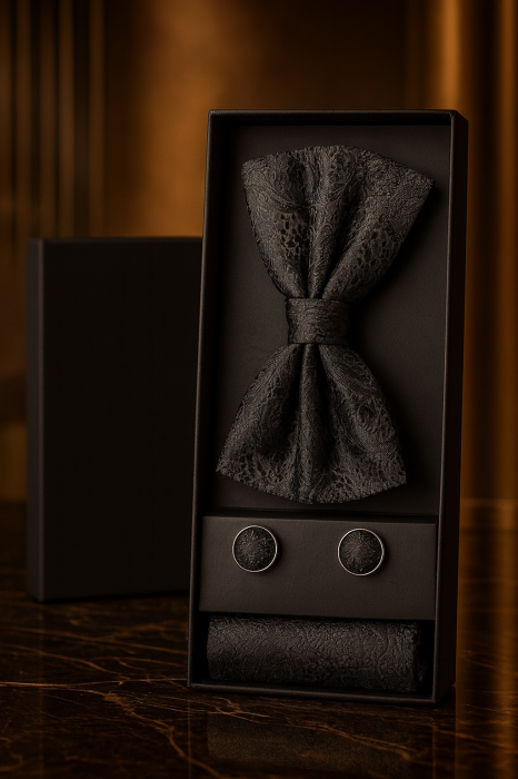 Set Bărbătesc Papion + Butoni + Batistă – Black Emperor [1]