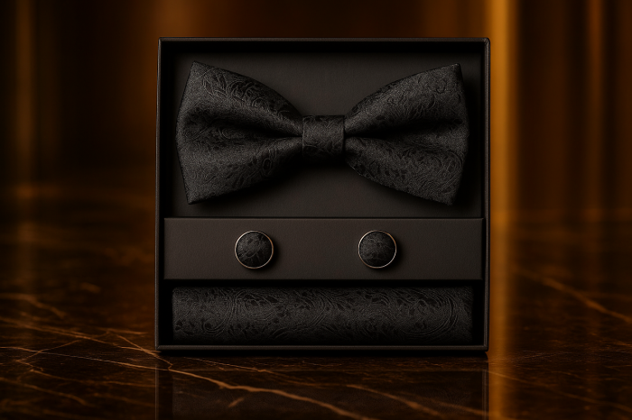 Set Bărbătesc Papion + Butoni + Batistă – Black Emperor [2]