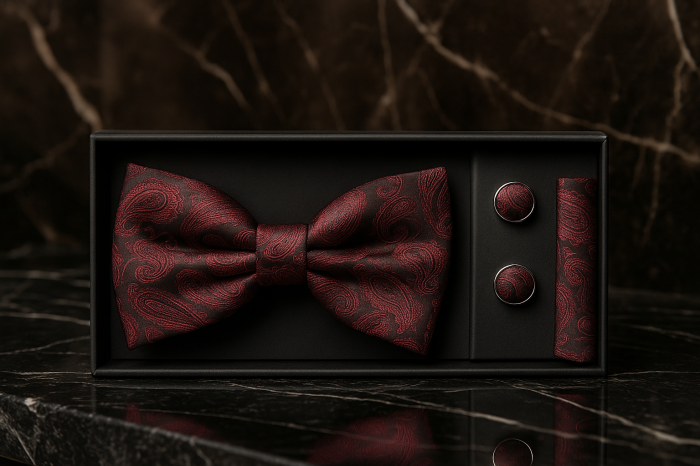 Set Bărbătesc Papion + Butoni + Batistă – Crimson Dominion [2]