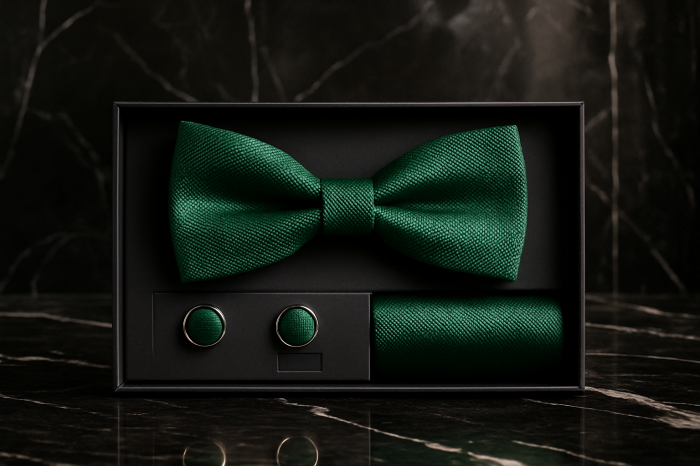 Set Bărbătesc Papion + Butoni + Batistă – Emerald Sovereign [2]